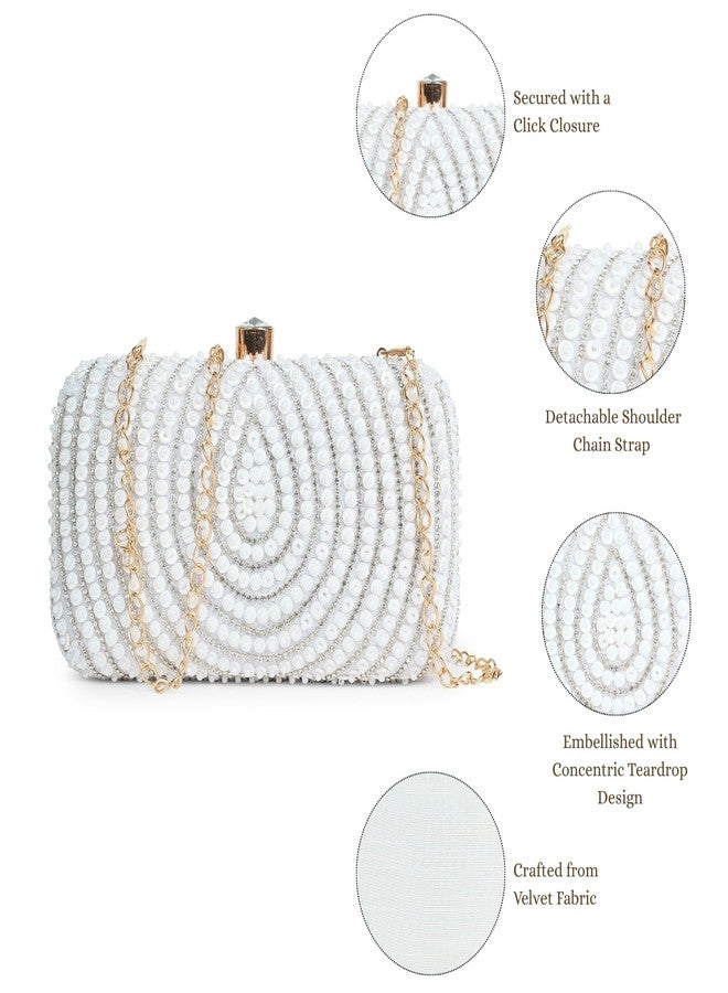 Anekaant Glided Gleam Ivory Velvet Party Embellished Clutch for Women |Perfect purse for wedding & Festivals - Image 3